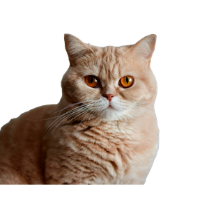 Close Up Portrait Of A Fluffy British Shorthair Cat With Amber Eyes Against A Light Blue Background. 17538 - Cat PNG image with transparent background